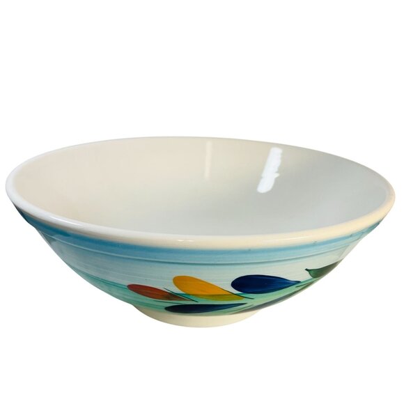 Italian Ceramic Serving Bowl 12" 3Qt Multicolor Leaf Design Handcrafted Roma Inc - Picture 2 of 9